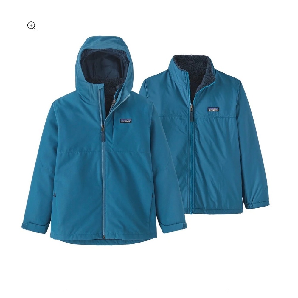 Patagonia Boys 4-in-1 Everyday Jacket Blue Teal Waterproof Hooded Coat 12